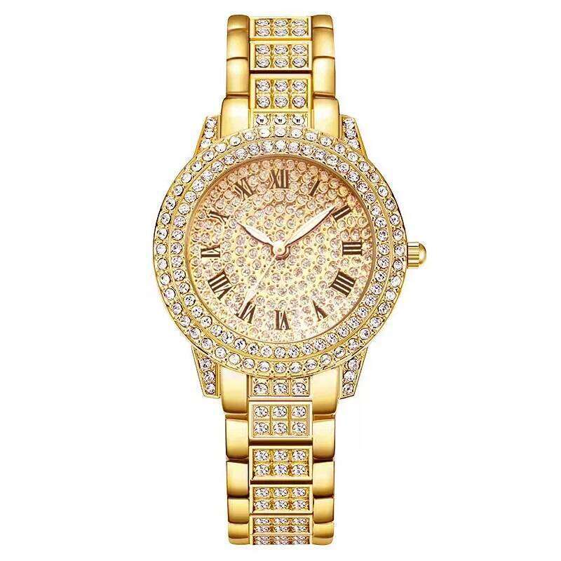 Fashion Wristes Relojes Para Mujer Classic Golden Women Alloy Strap Round Rhinestone Dail Quartz es H260228