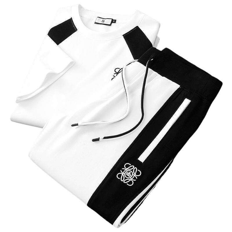 Summer Patchwork Embroidered Ice Silk Sleeveless Sports Suit for Men