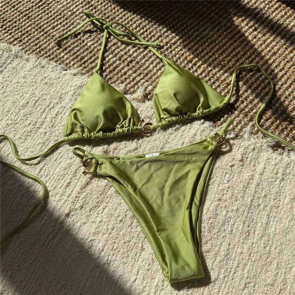 Solid Orange Swimwear Metal Ring String Halter Triangle Micro Bikini Thong Sexy Swimsuit Women 2026 Bathing Suit Bikinis Sets Z260301