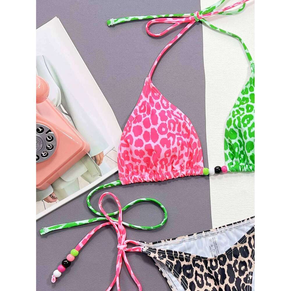 Sexy Leopard Micro Bikini 2025 Women Swimsuit Female Swimwear Thong Bikinis Set Brazilian Halter Beach Wear Lace Up Bathing Suit Z260301