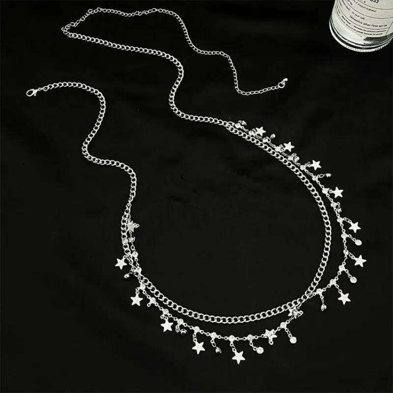 Shiny Rhinestone Tassels Multilayer Belly Waist Chain for Women Sexy Star Cross Belt Aesthetic Summer Beach Body Jewelry H260228