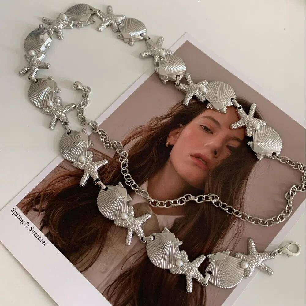 Sea Series Starfish Chain Ornaments Alloy Pearl Bohemian Shell Waist Belt Jewelry Adjustable H260228