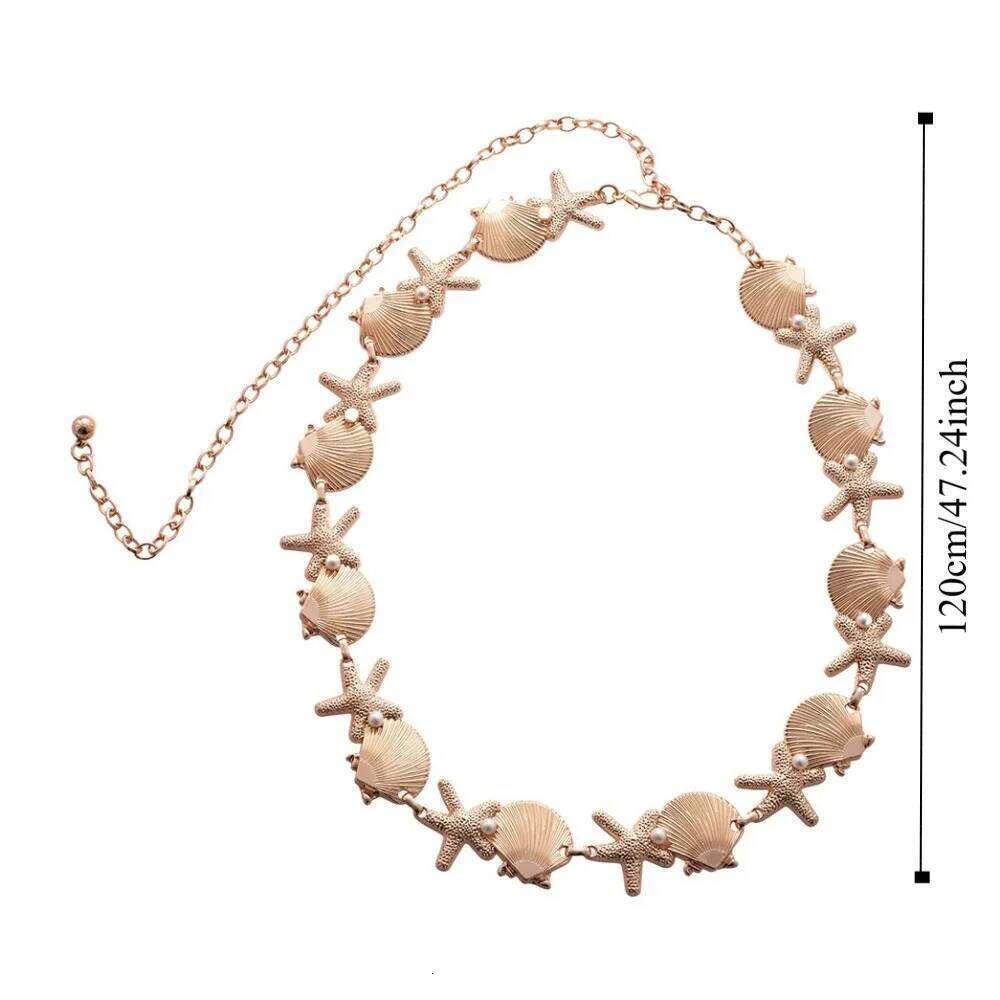 Sea Series Starfish Chain Ornaments Alloy Pearl Bohemian Shell Waist Belt Jewelry Adjustable H260228