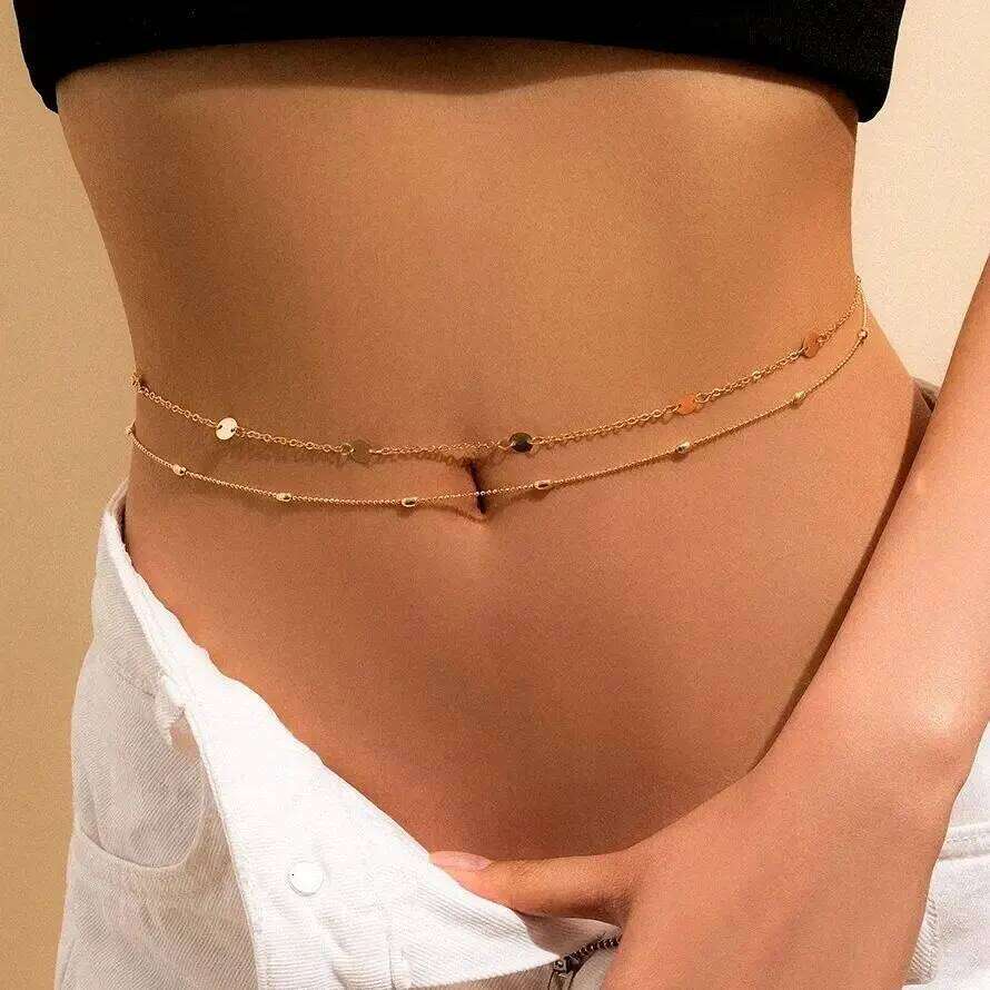 2Pcs/Set Boho Vintage Beads Waist Belly for Women Beach Summer Bikini Simple Sequin Belt Chain Body Jewelry Accessories H260228