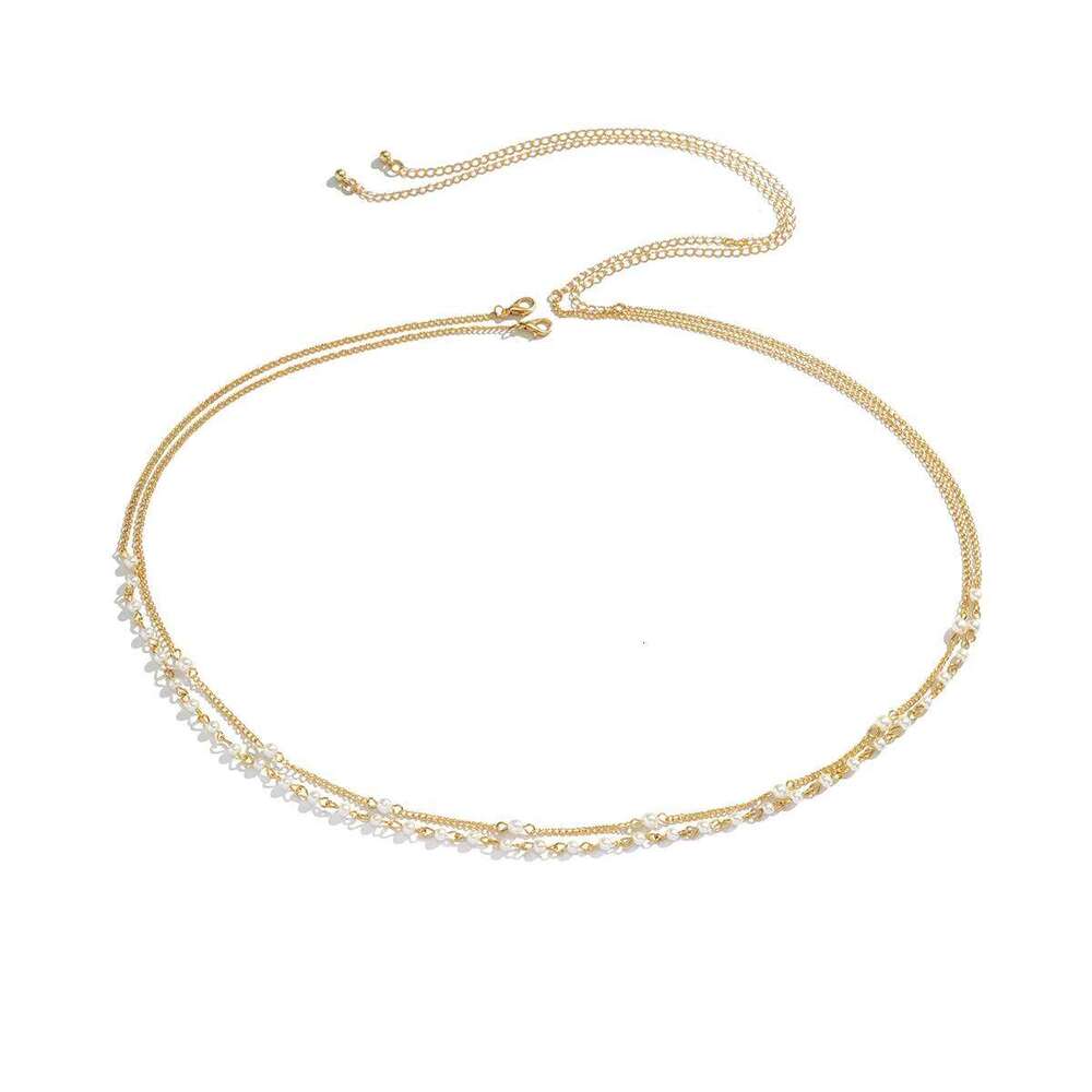 2Pcs/Set Sexy Boho Imitation Pearl Belly Waist Chain for Women Summer Bikini Double Layer Belt Body Jewelry Festival Accessories H260228