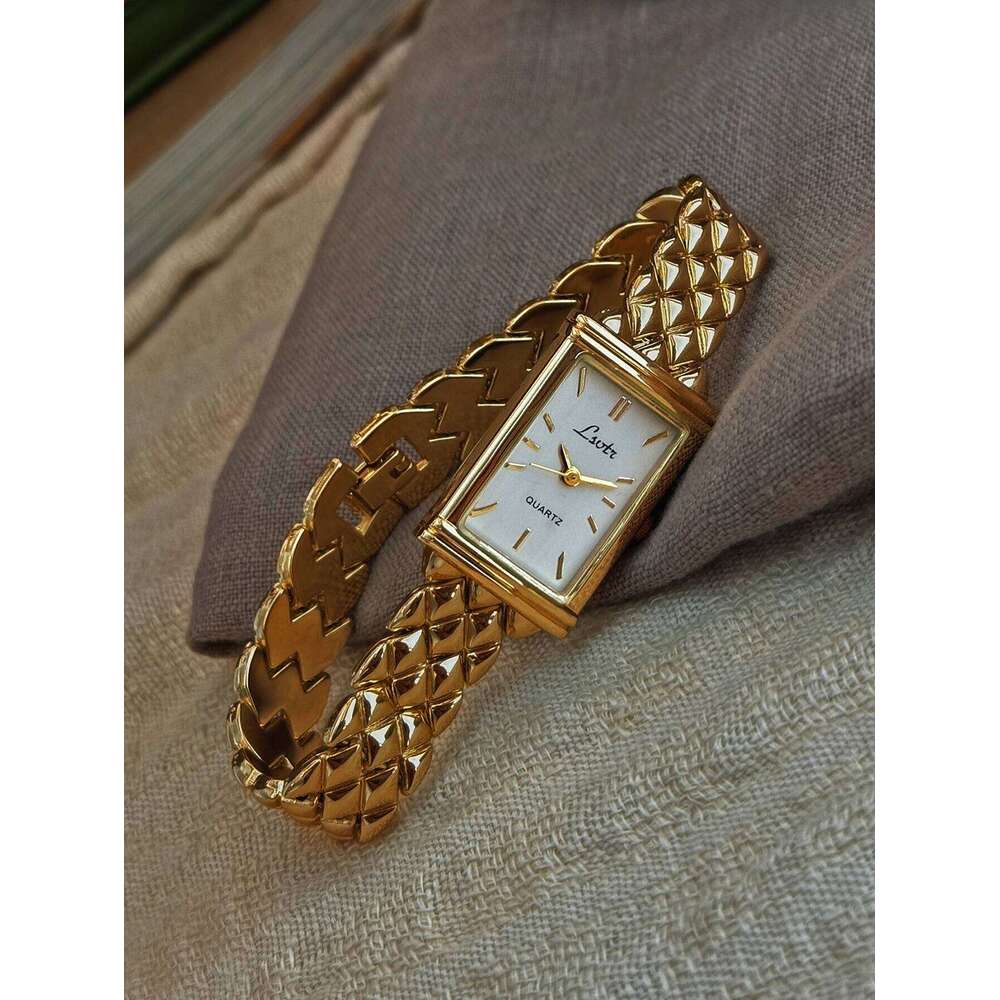 1 New Gold-Colored French High-End Light Luxury Fashion Simple Dial with Stainless Steel Strap, Elegant Exquisite Casual Style Women's Quartz , H
