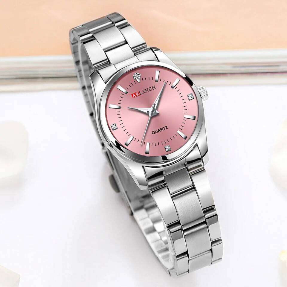 Luxury Women's 29mm Fashionable Stainless Steel Rhinestone Pink Minimalist Girl Clock Outdoor Travel Women Wrist es H260228