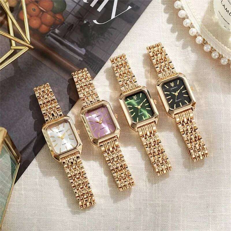2025 Fashion Quartz Simple Square Silver Gold Plated Women's Corporate Alloy Folding Clock Holiday Gift H260228