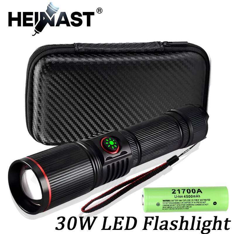 High Power Rechargeable 30W LED Tactical Flashlight Aluminum Alloy Telescopic Zoom Torch Lamp Outdoor Camping Fishing Lantern Z260301