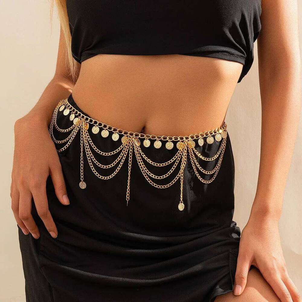 European American Retro Metal Heart Pendant Tassel Waist Women Sexy Fashion Body Chain Gothic Jewelry Accessory H260228