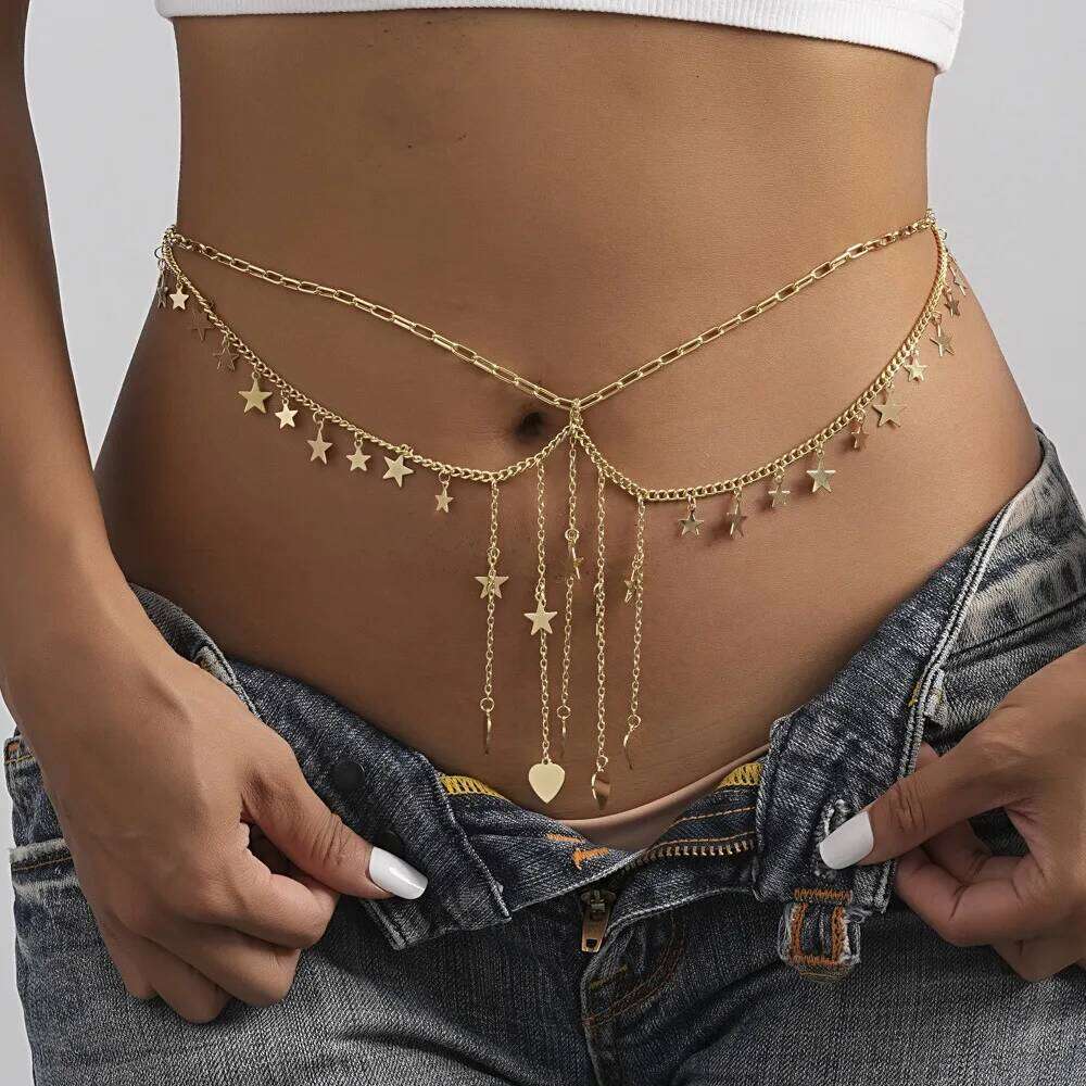 Star Tassel Pendant Waist for Women Sexy Gold Color Body Double-layer Long Chain Pentagram Accessories Jewelry Gifts H260228