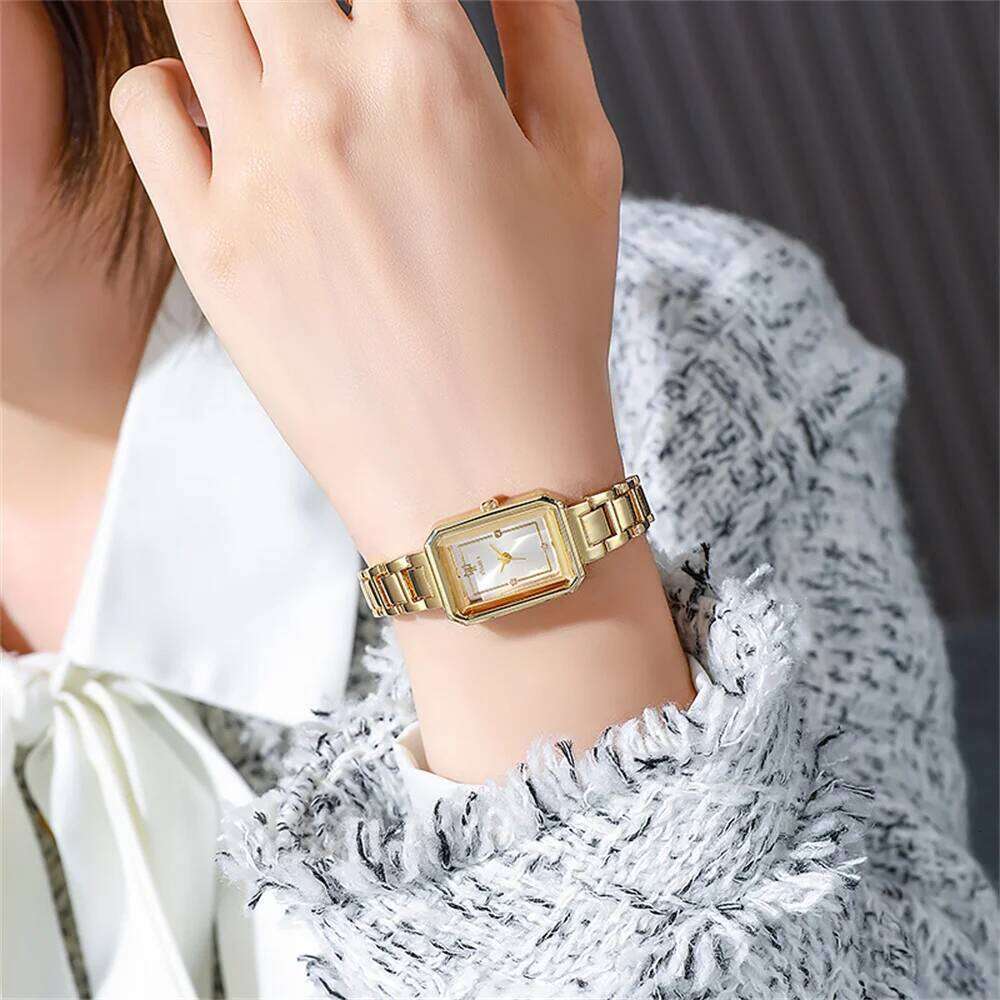Ladies Simple Fashion Rectangle Gold Quartz es Luxury Stainless Steel Waterproof Women's Dress Clock Gift Wrist H260228