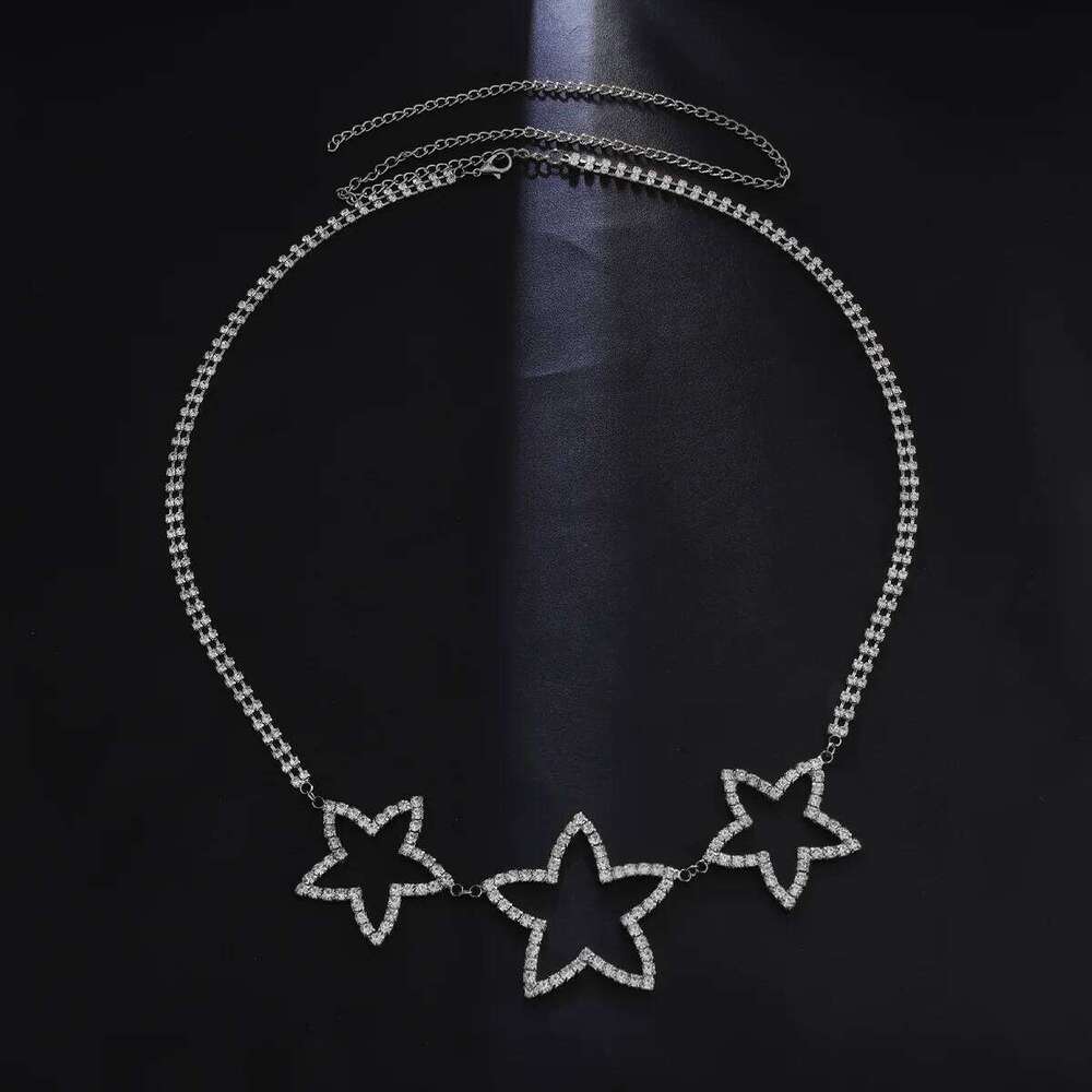 Fashionable Monolayer Star Shaped Rhinestone Waist Nightclub Women's Body Chain Jewelry H260228