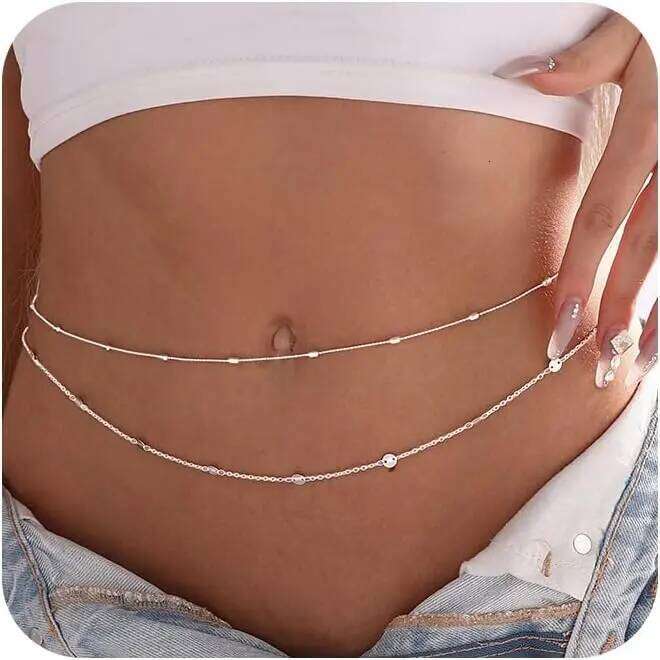 Women Waterproof 18K Plated Waist Beads Chain Gold Belly Belt Body Chains Adjustable Sexy Bikini Beach Jewelry H260228