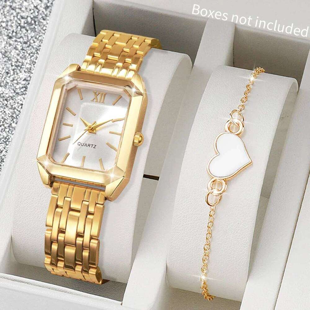 2PCS/Set Fashion Rectangle Women Quartz es Roma Dial Ladies Wrist Heart Jewelry Set Reloj Mujer Without Box H260228