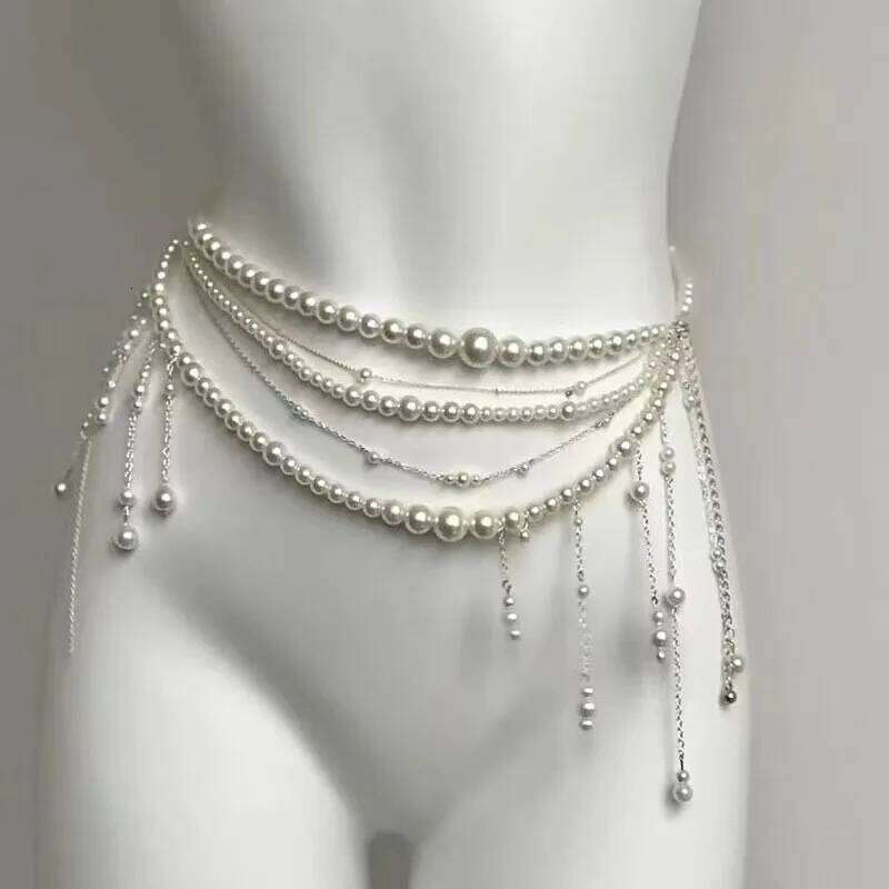 Multilayer Pearl Waist Chain for Women's Fashion Retro Y2K Designer Belt Character Playing Clothes Accessories Party Belts H260228