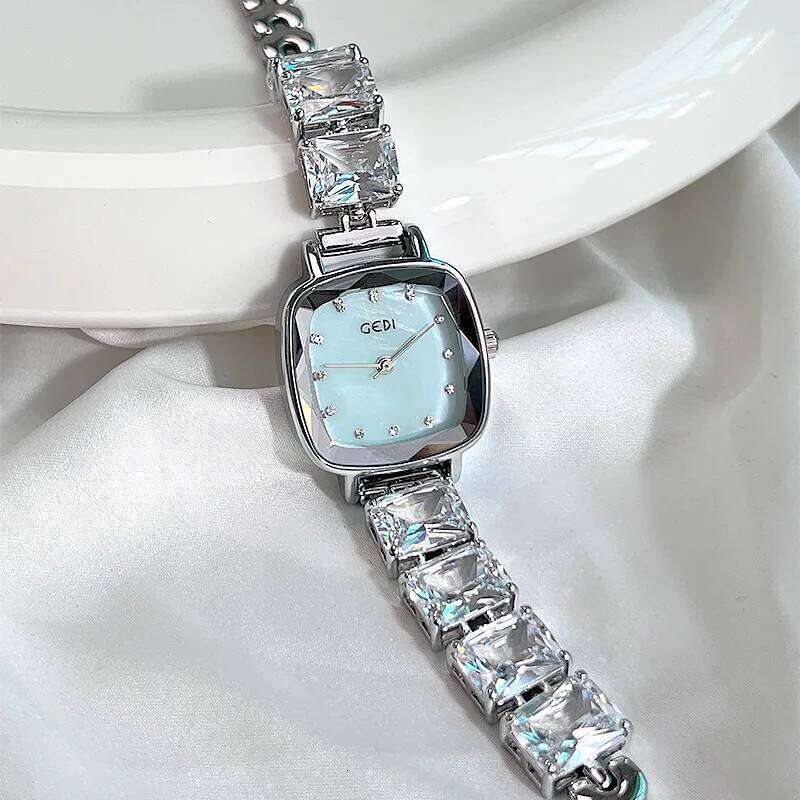GEDI Women's Quartz Exquisite Zircon - "Crushed Ice" Style & Sugar-Cube Dial Unique Design Ladies H260228
