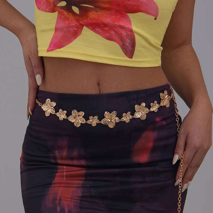 Ingemark Ocean Vacation Petal Flower Waist Chain for Women Summer Beach Bikini Belly Belt Party Rave Body Jewelry Accessories H260228