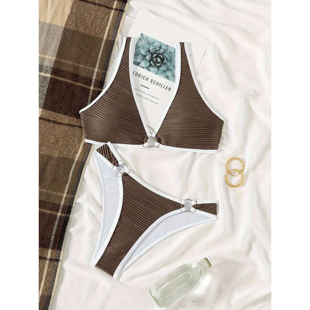 2025 Women Solid White Set Women's Sexy Triangle Two-Piece Swimwear Minimalist Beach Swimsuit Summer Holiday Bikini Suit Z260301