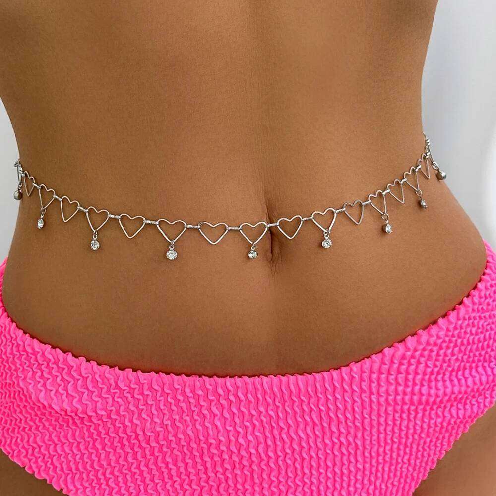 Sexy Vintage Belly Heart Crystal Pendant Waist Chain Belt Streetwear Summer Women Fashion Body Jewelry Y028 H260228