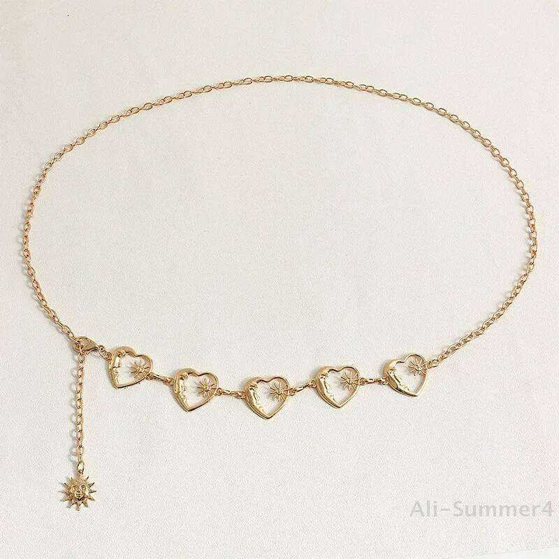 Harajuku Metal Women Vintage Punk Gothic Moon Sun High Waist Chain Pendant Belts Female H260228