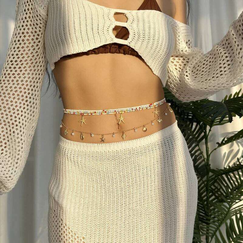 Bohemia Sexy Layered Tassel Starfish Waist Belly Women Summer Beach Sea Conch Shell Pearl Body Chain Jewelry H260228