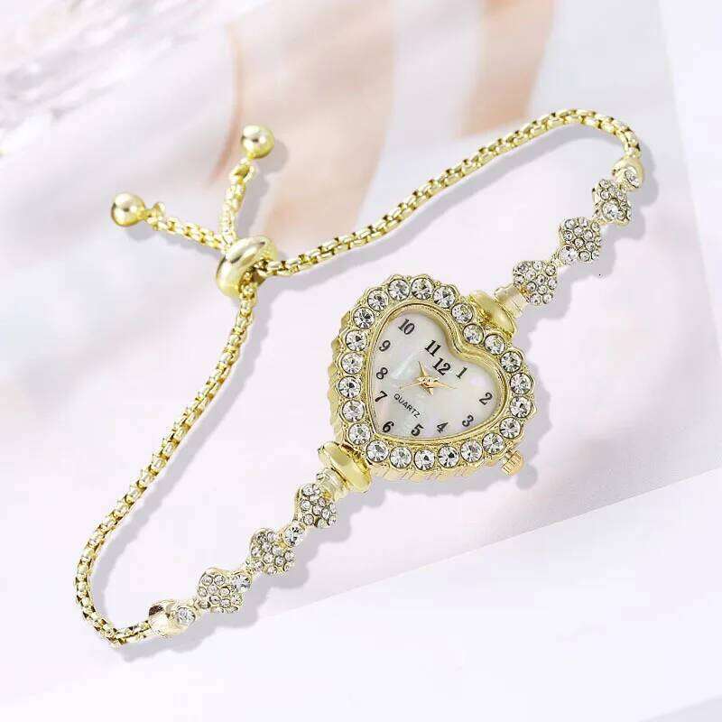 New Women's Heart shaped Diamond studded Steel Belt Fashion Versatile High Beauty Daily Matching Relogio H260228