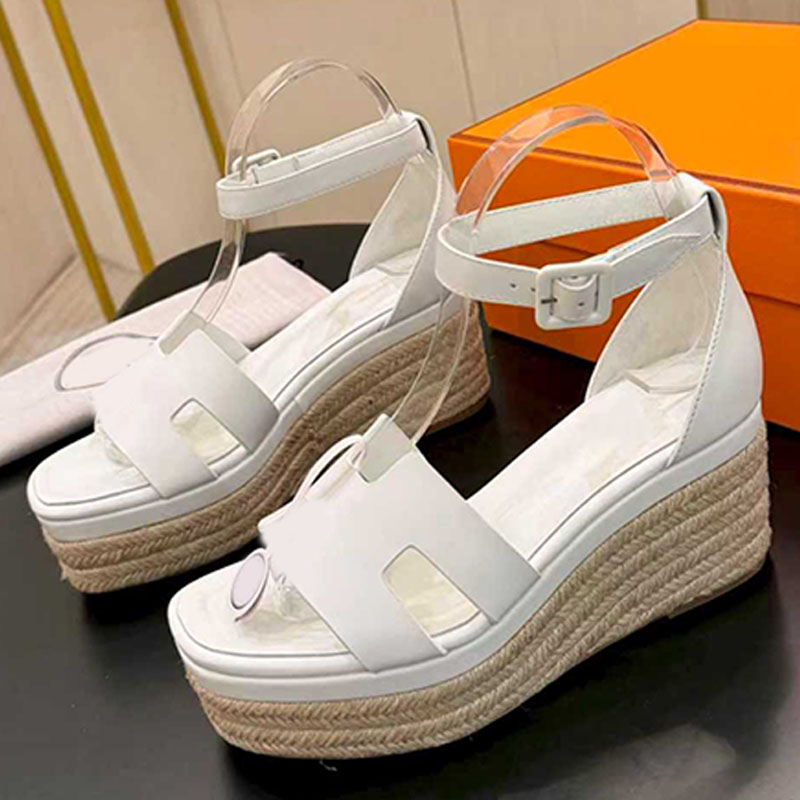 Summer Womens Wedge Heel Espadrille Canvas Thick Sole Ankle Strappy Sandalias Ladies Beach Vacation woven Raffia Pumps wedged rope heel Elda espadrille