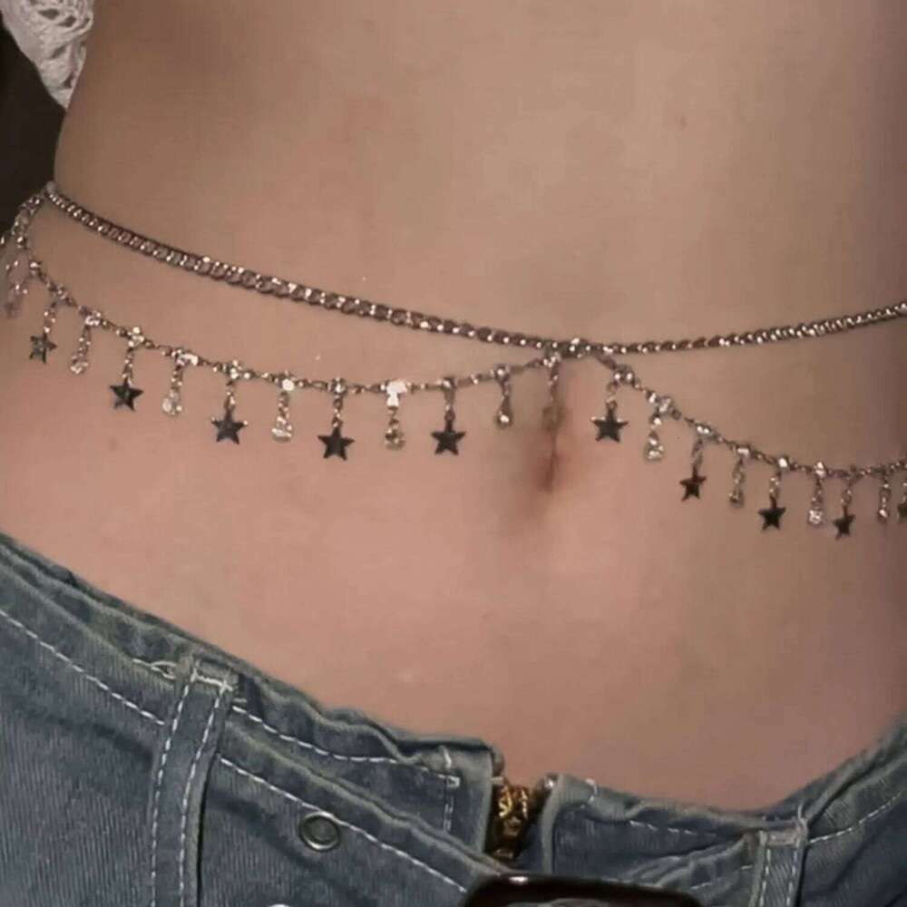 Y2K Glitter Waist Sexy Multi Layer Belly Belt For Women Star Tassel Design Summer Beach Bikini Body Jewelry Chain H260228