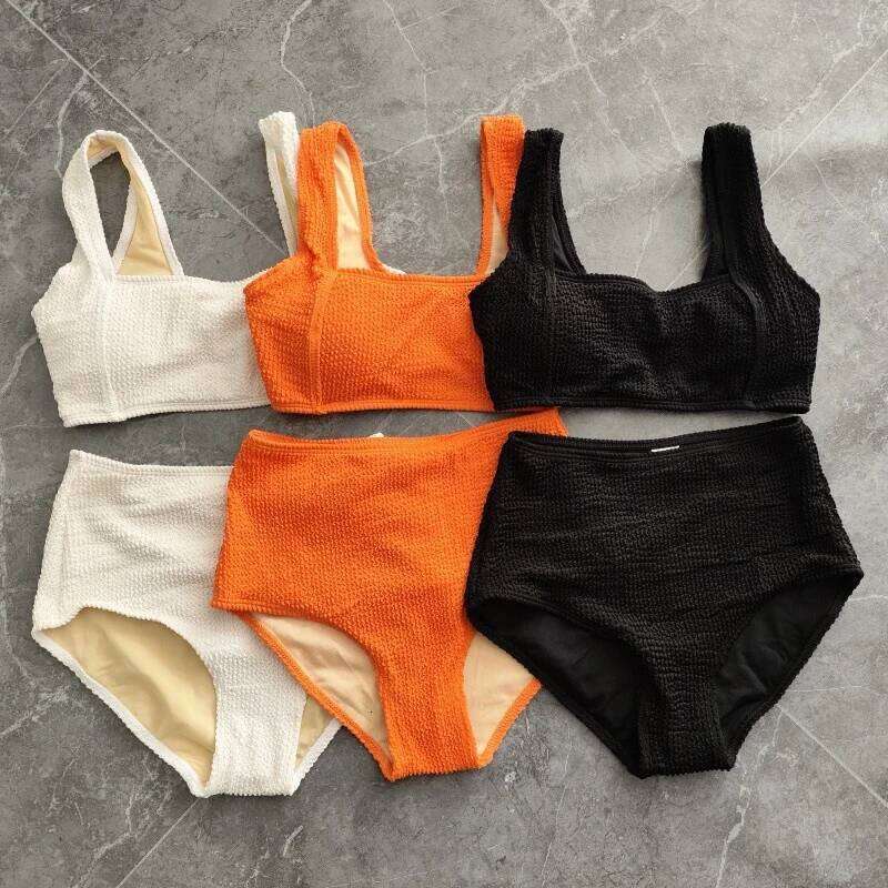 New Orange White Black Bikini High Waist Two Pieces Swimsuit Women Swimwear Beach Wear Bathing Suit Korean Pool Bather 2024 Z260301