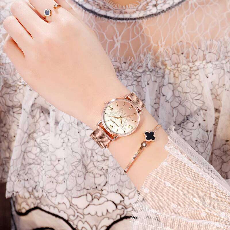 HANNAH MARTIN Brand Original 3D Rose Gold 36mm Stainless Steel Mesh Belt With Japanese Quartz Movement Women es H260228
