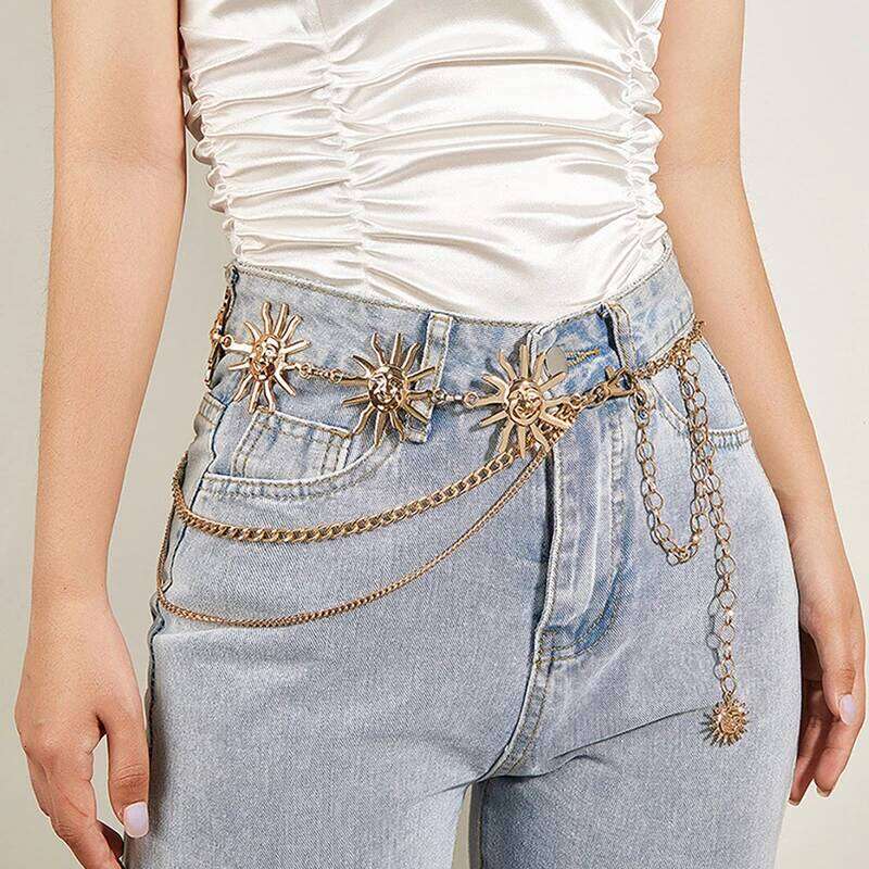 Multilayer Punk Gothic Moon Sun Metal For Women Dress Jewelry Chain Waist Belts H260228