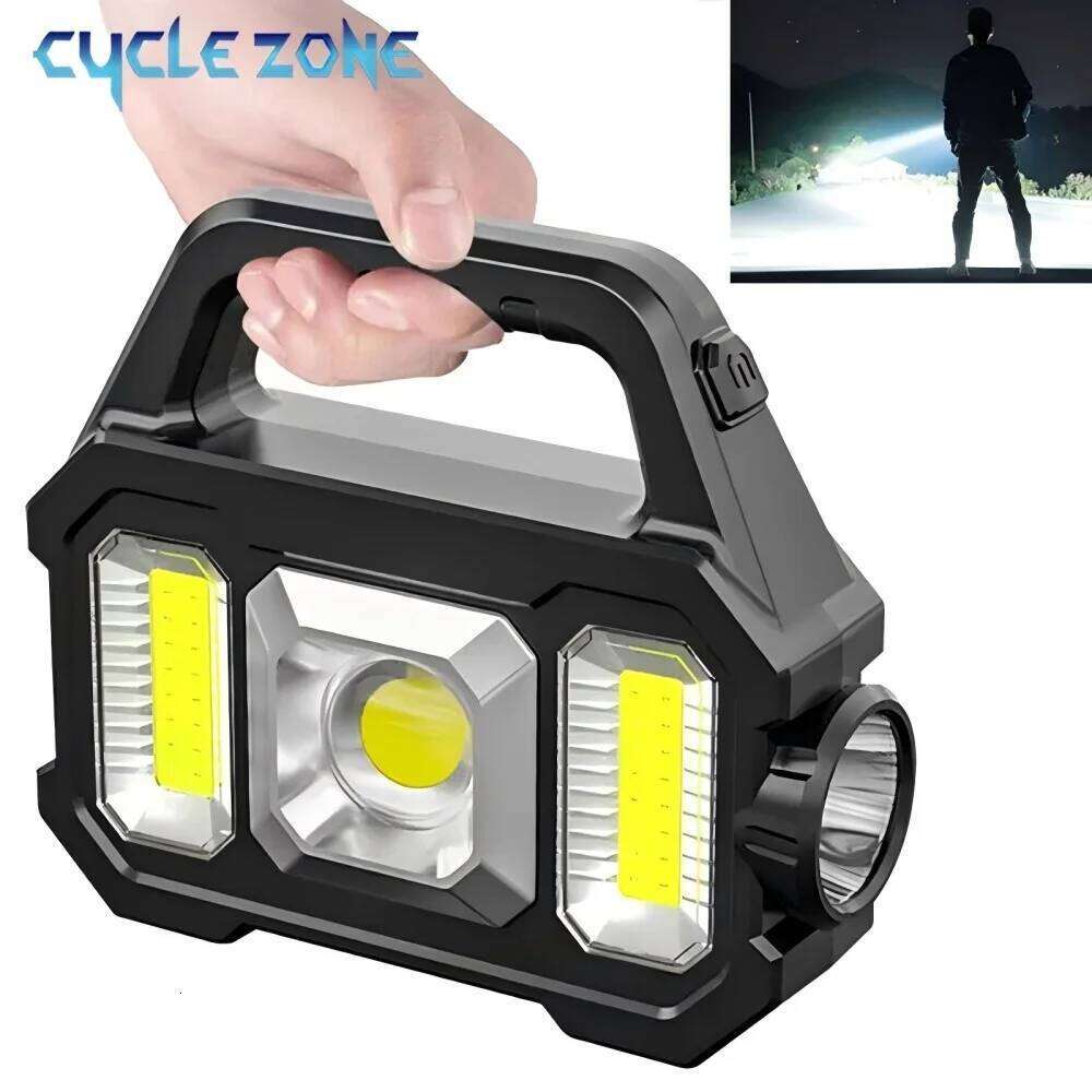 Solar Charging LED/COB Flashlight Multi-Functional Handle Outdoor Camping Work Light Portable 6 Lighting Modes Searchlight Lamp Z260301