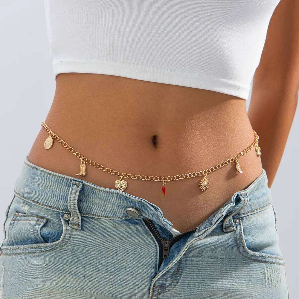 Sexy Hot Girl Peach Heart Chili Pendant Waist Women's Beach Bikini Festival Body Chain Jewelry Accessories H260228