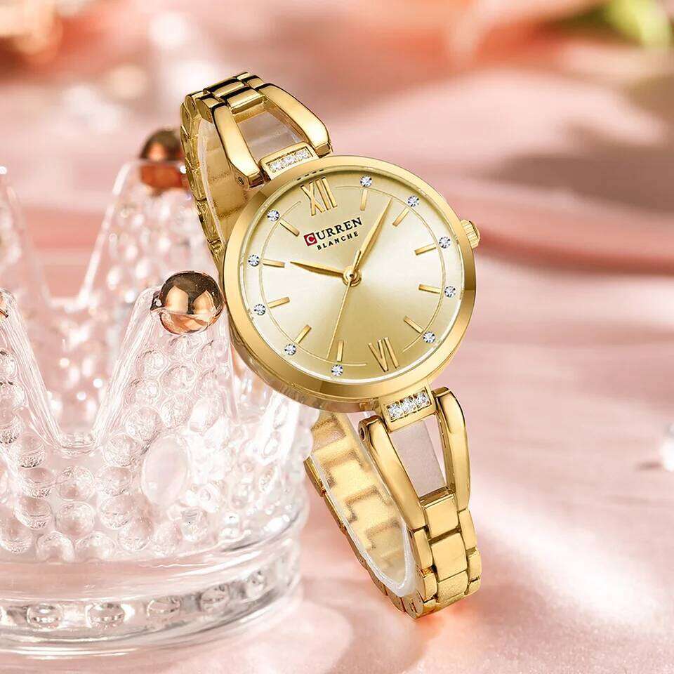 CURREN Luxury Hight Quality Quartz Fashion Charming Rhinestones Stainless Steel Band Women's Wristes H260228