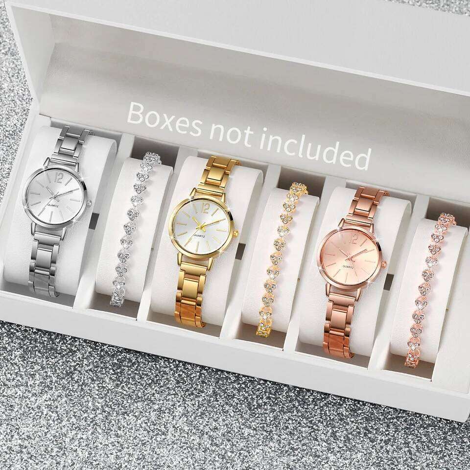 6PCS/Set Women's Fashion Steel Band Quartz es Diamond s SetWithout Box H260228