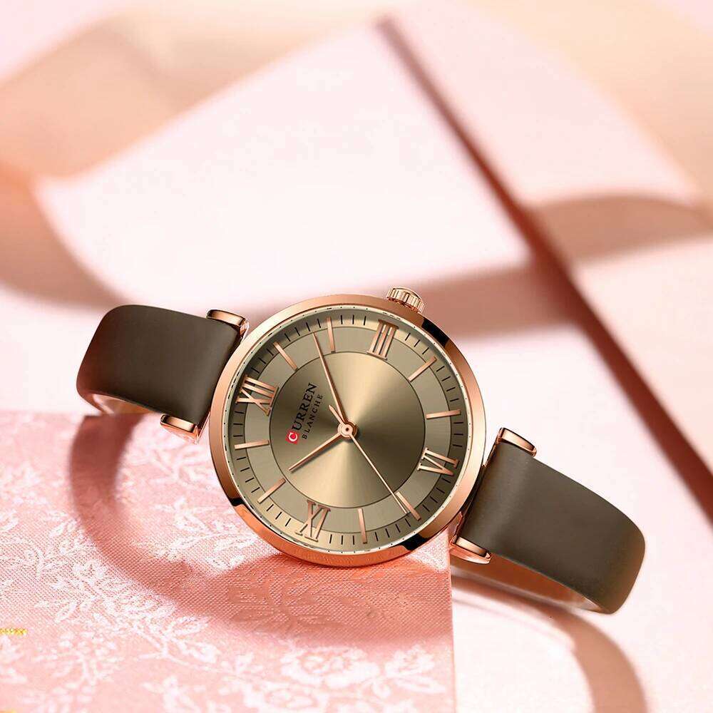 CURREN Women's Stylish Leather Strap Quartz Movement Casual Elegant Ladies Wrist Fashionable Design with Box H260228
