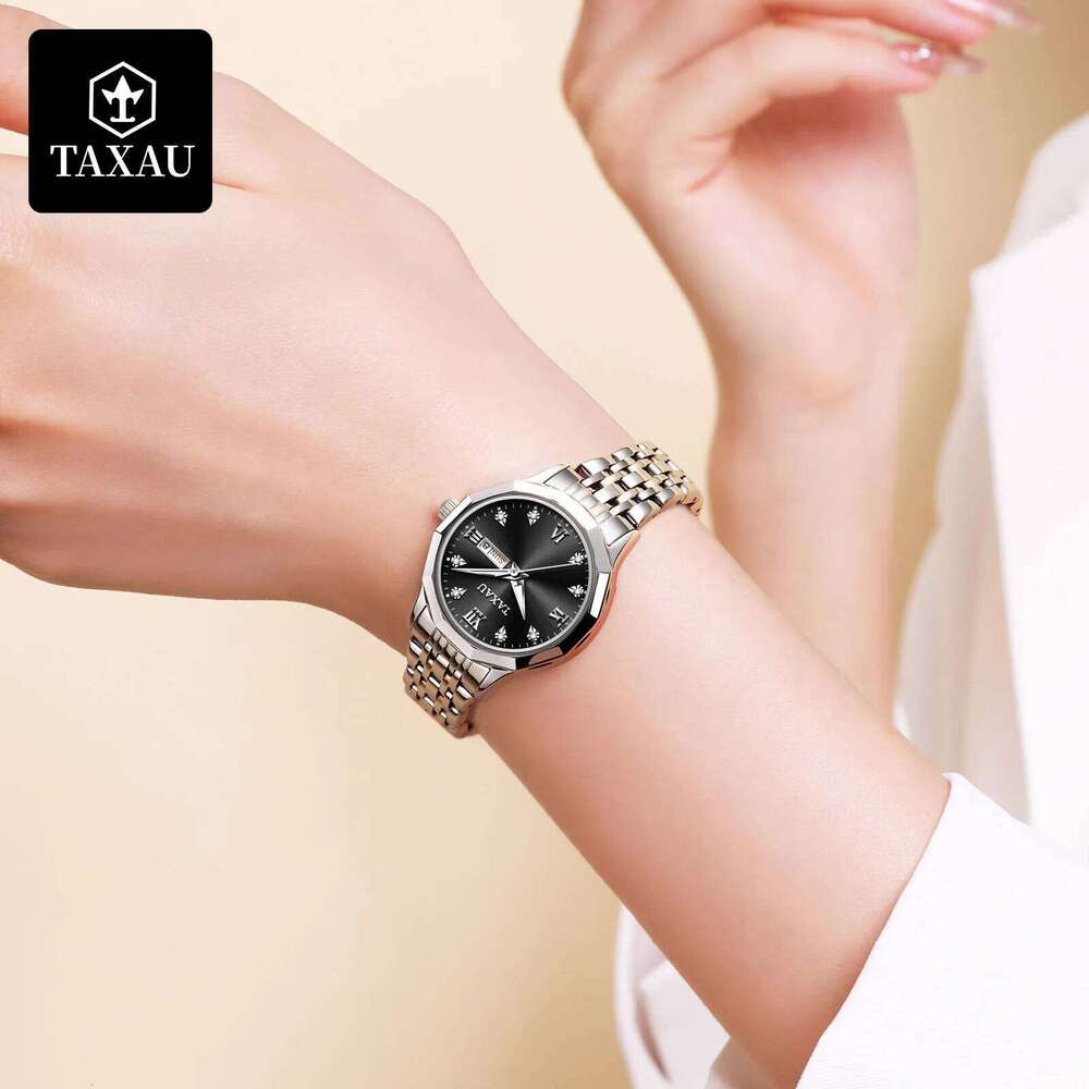 TAXAU Elegant Fashion for Women Best Selling Original Stainless Steel Dual Calendar Waterproof Quartz Ladies H260228