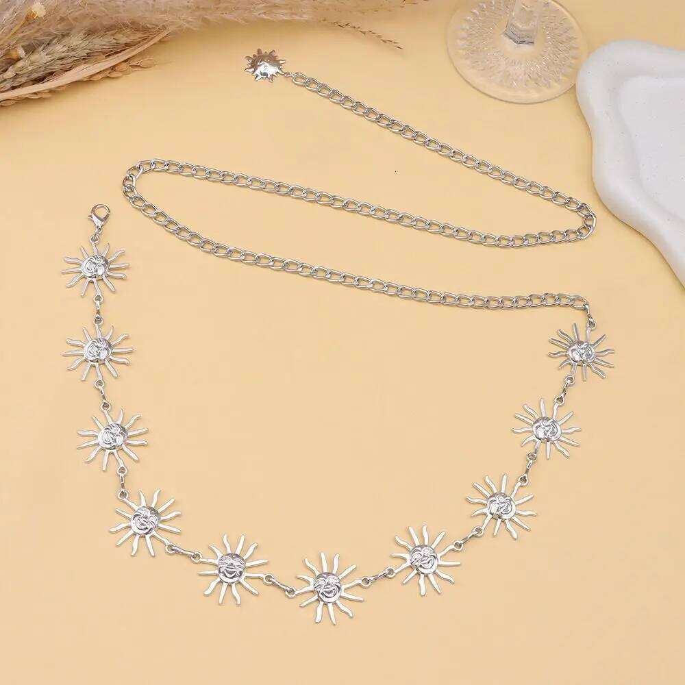 Fashion Sun Moon Stars Tassels Punk Waist Vintage Retro Double-deck Chain Belt Hip Hop Dress Cummerbands For Women H260228