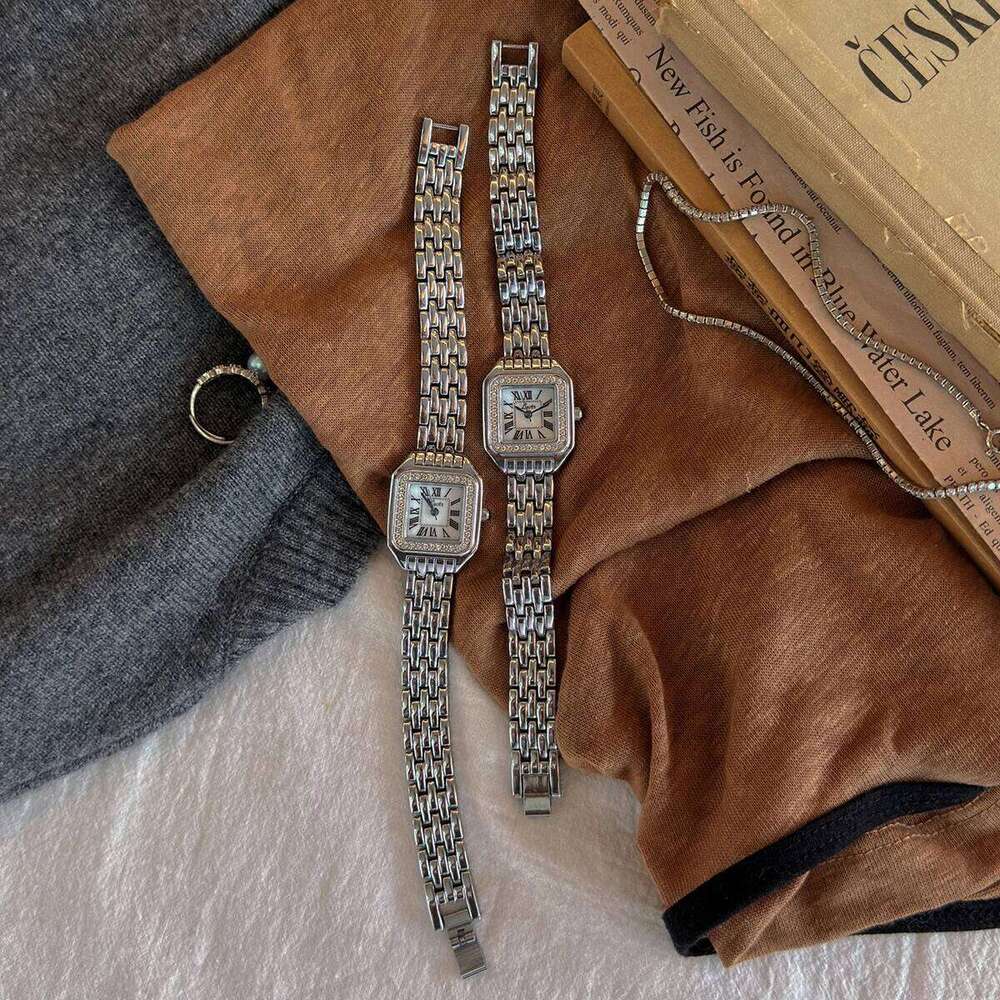 1pc New Arrival Gold-Tone Square Dial Women's Waterproof With Inlaid Rhinestone, Elegant & Simple Style, for women H260228