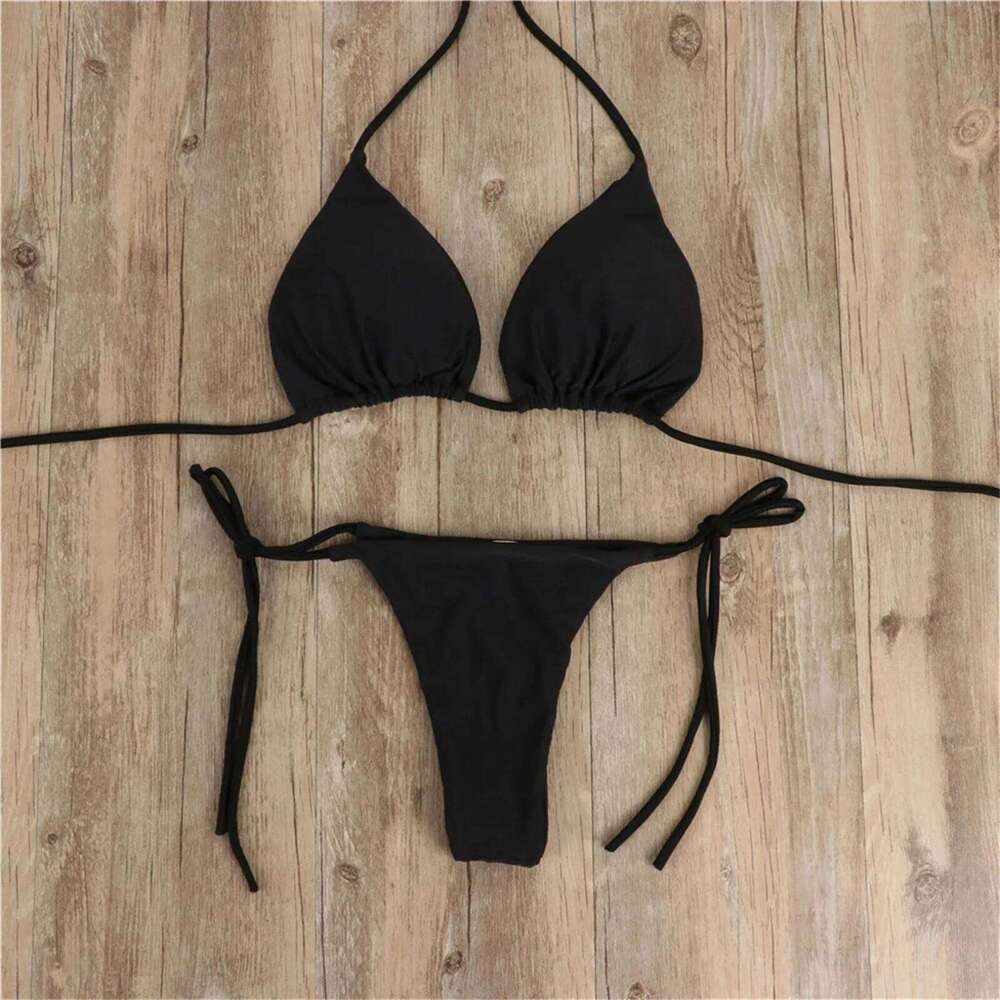 Bandage Bikini Set 2pcs Pink Swimsuit Sexy Push Upbra Thong Brazilian Swimwear Summer Solid Beachwear For Women Z260301