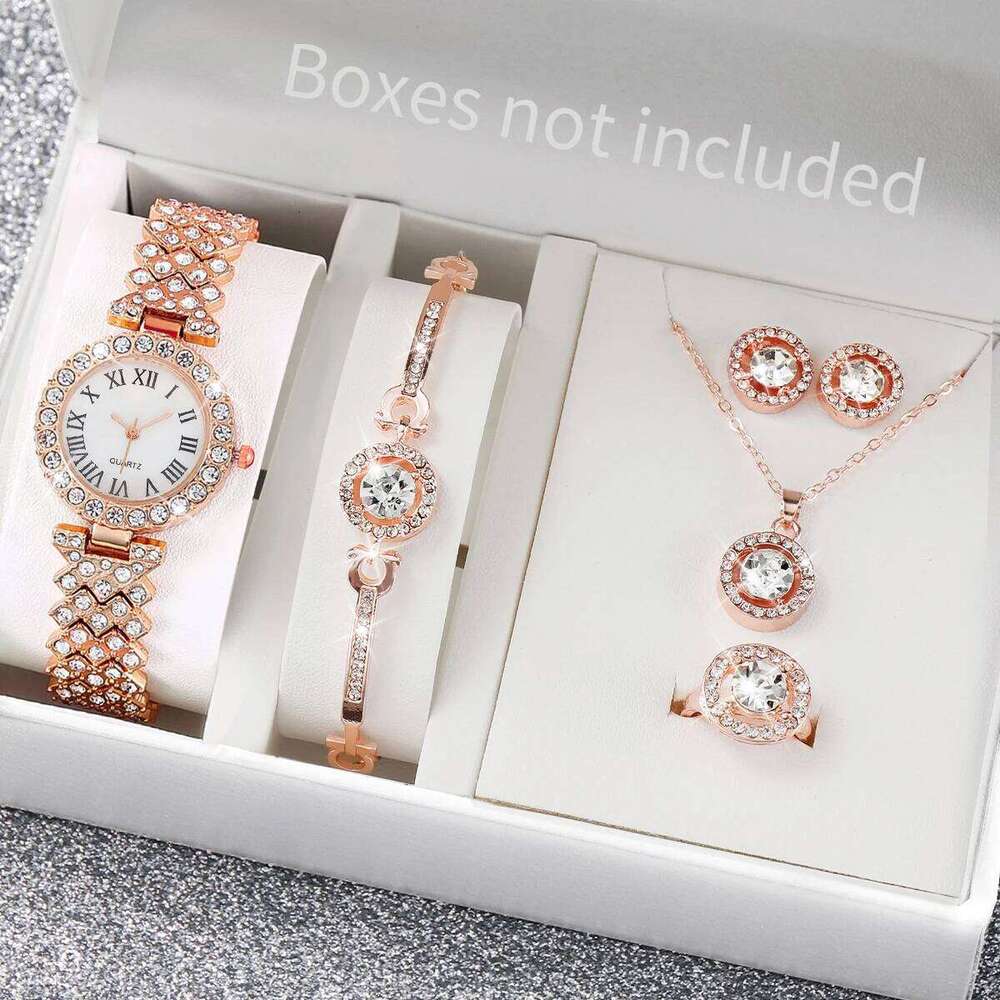 6PCS/Set Women es Fashion Rhinestone Roma Dial Band Quartz Jewelry Set Reloj MujerWithout Box H260228
