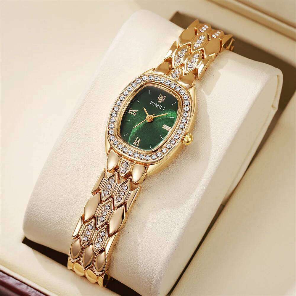 Gold Plated Ladies Fashion Quartz Simple Rome Barrel-Shaped Stainless Steel Business Clock Quality Buckle Strap H260228