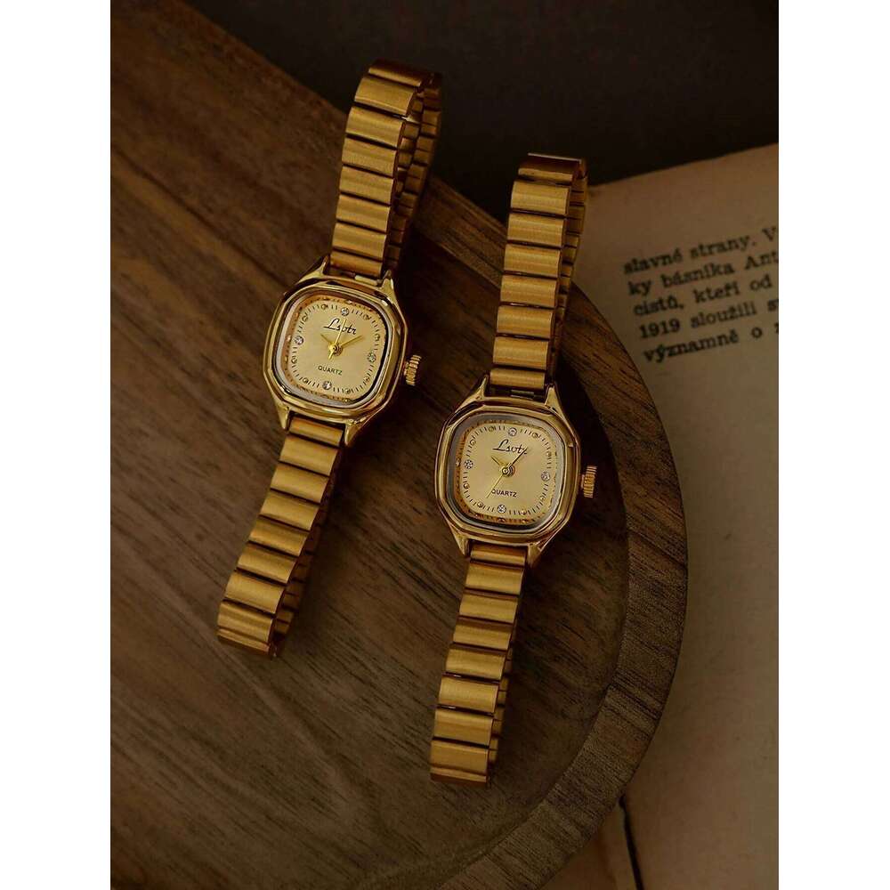 1 New French-Style Vintage Exquisite Gold Square Small Dial , Fashionable, Simple, Elegant, Luxurious, Compact, Waterproof, Stainless Steel Strap, Cla