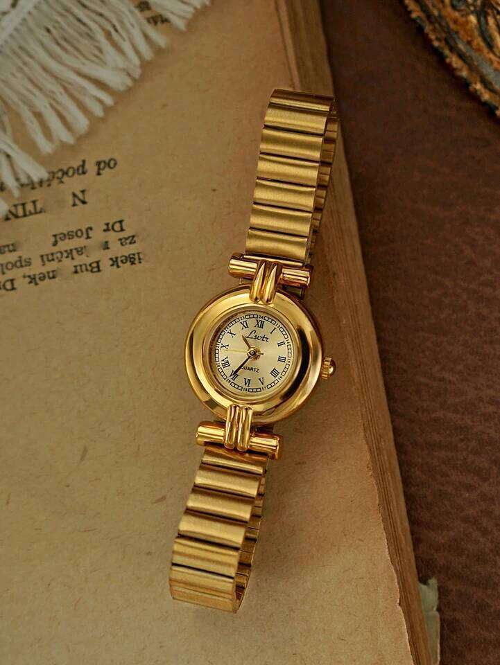 1 Piece of French Retro Gold Small Fashionable, Elegant, Exquisite, Compact Waterproof Quartz , Suitable for Daily Wear, Dinner and Other Occasions, H