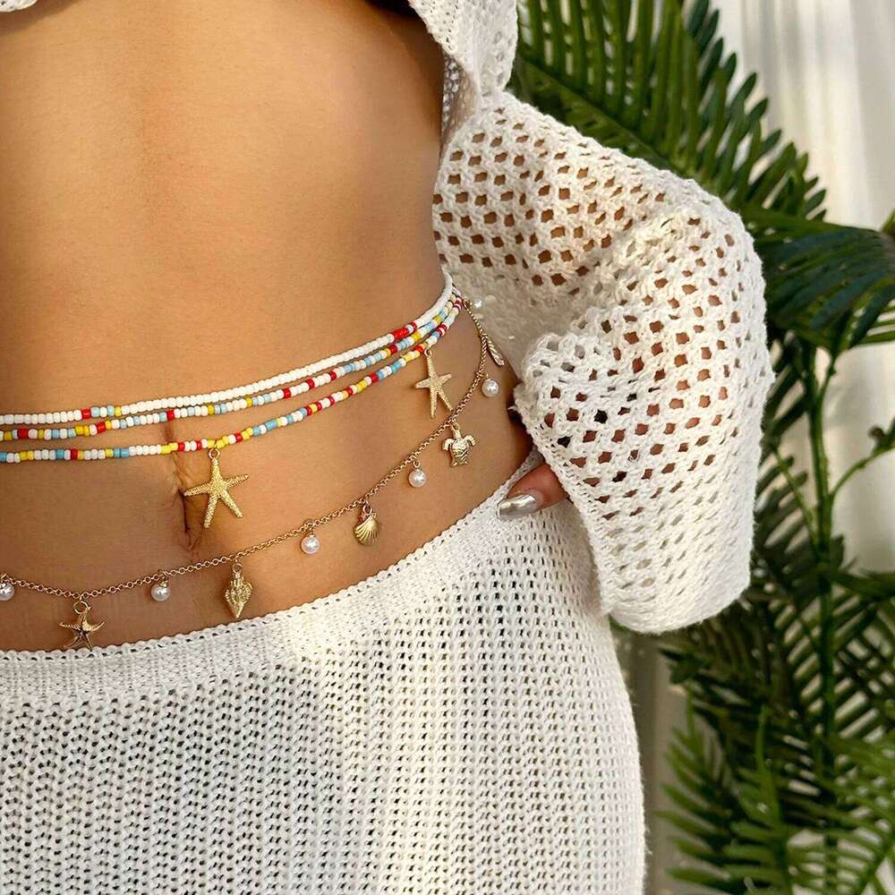Bohemia Sexy Layered Tassel Starfish Waist Belly Women Summer Beach Sea Conch Shell Pearl Body Chain Jewelry H260228