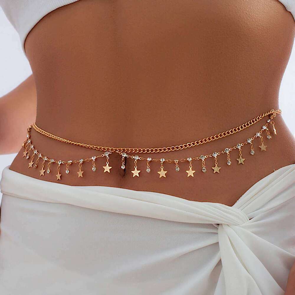 Boho Vintage Star Pendant Waist Trend Shiny Rhinestone Claw Belly Chain Women Summer Sexy Beach Bikini Body Jewelry H260228