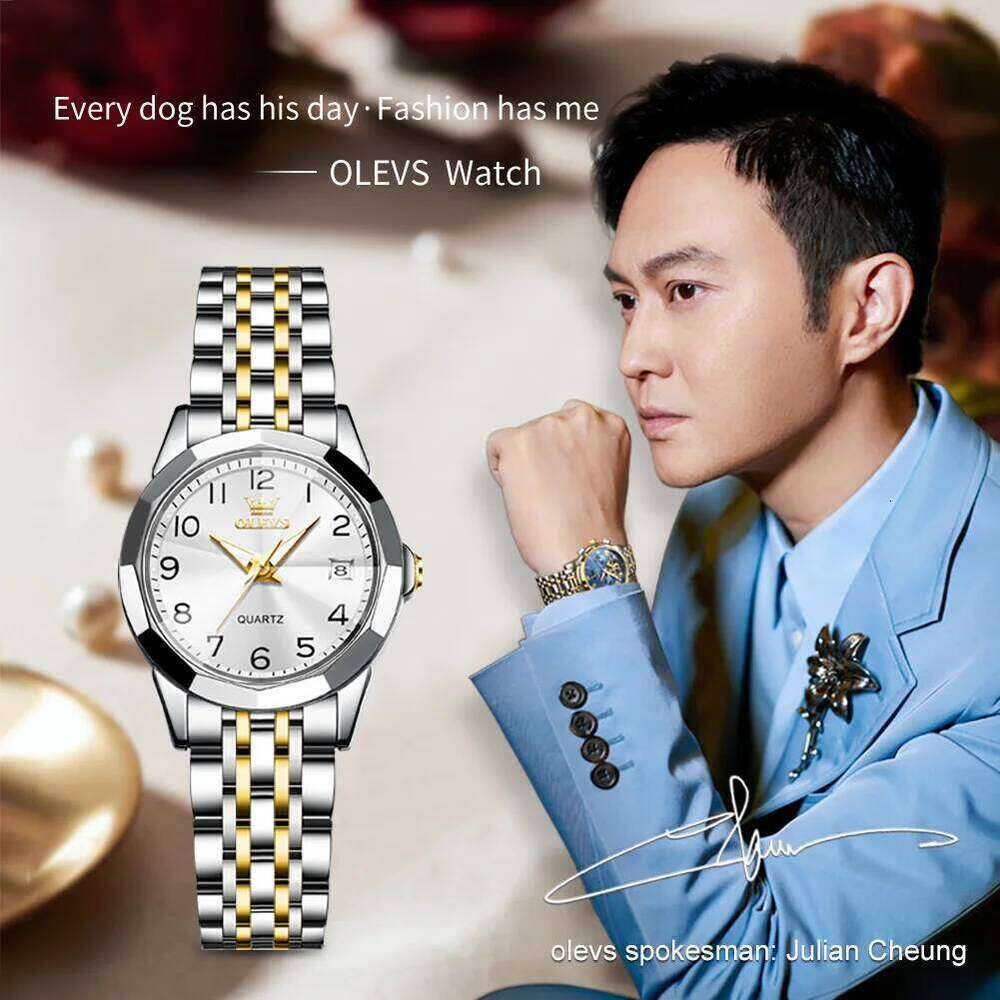 OLEVS 9970 Fashion Quartz for Women Solid Steel Strap Auto Date Hand Clock Rhombus Mirror Luminous Waterproof H260228