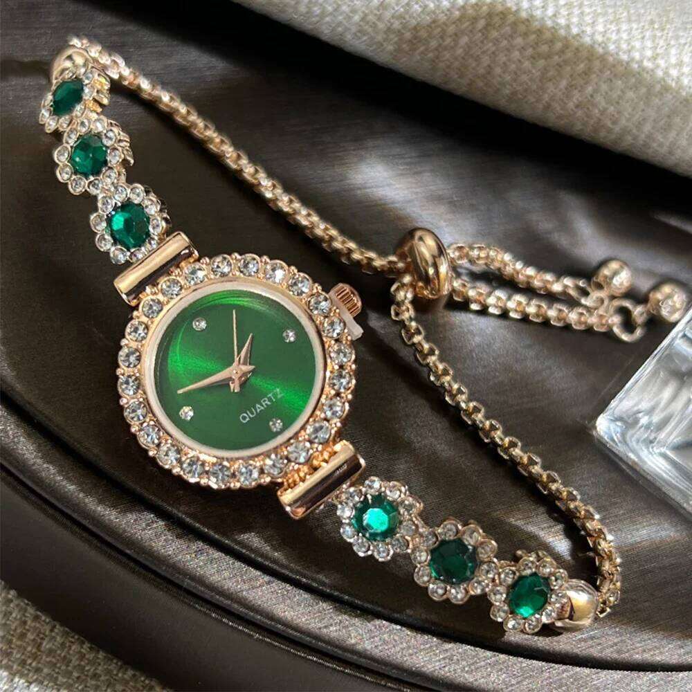 Elegant Women es Fashion Rhinestone Flowers Ladies Quartz Wrist Reloj Mujer Girls Clock Gift H260228
