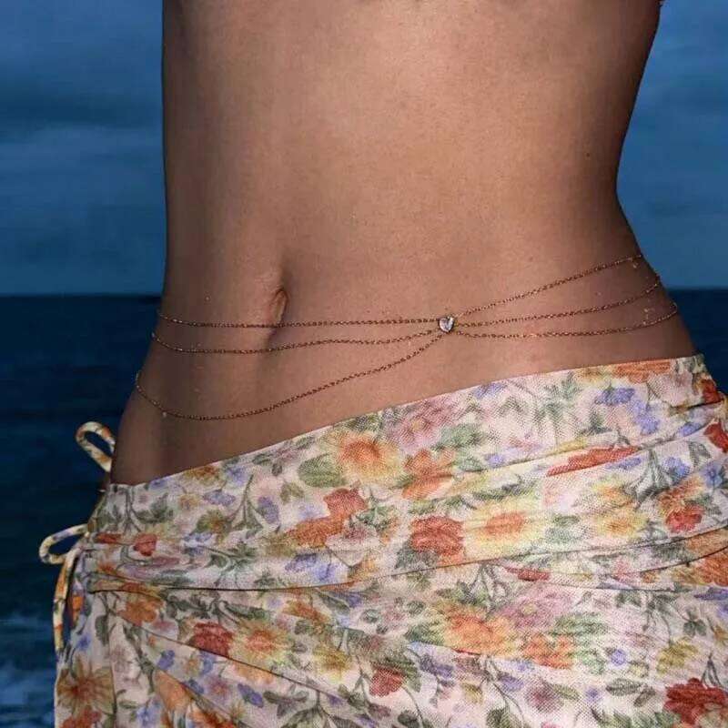 2025 Sexy Multilayer Tassel Waist for Women Girls Fashion Gold Color Shiny Zircon Heart Belly Chain Jewelry Accessories H260228